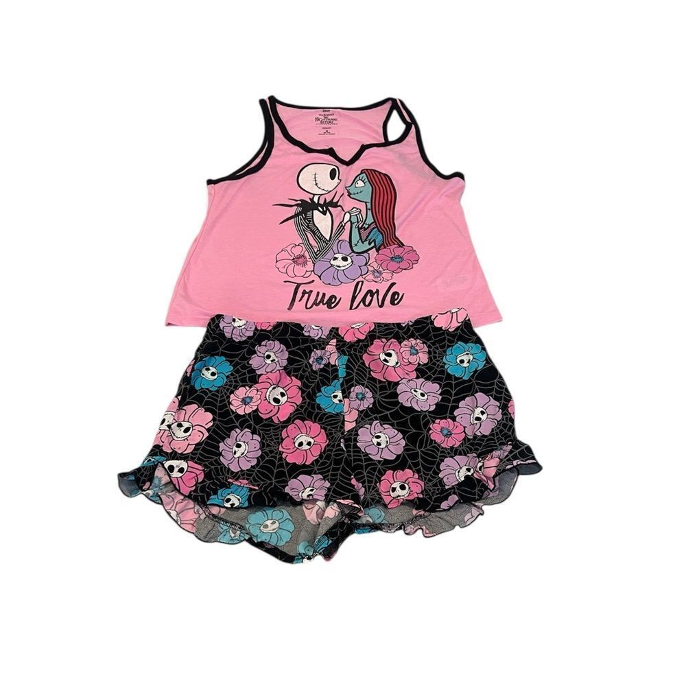 Disney szM Nightmare Before Christmas Women's Pink and Black Sleepwear Set EUC